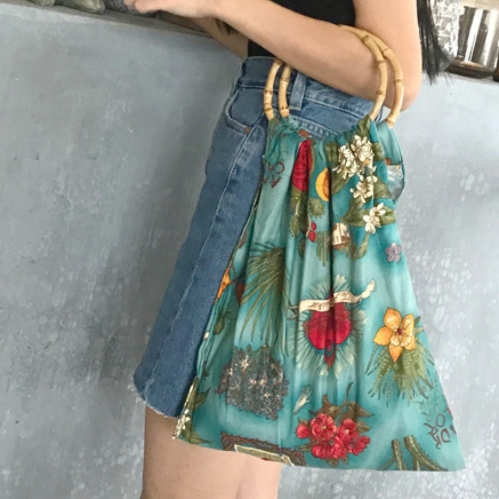Bamboo Handle Retro Cloth Tote Mexican Heart Sun